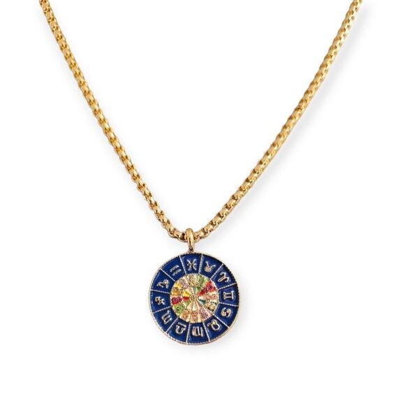 18k Gold Plated Reversible Astrological Chart Medallion Intuition Necklace - Picture 2 of 14